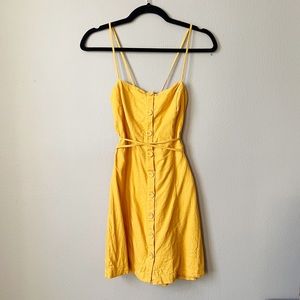 Forever 21 yellow linen open back strappy mini dress